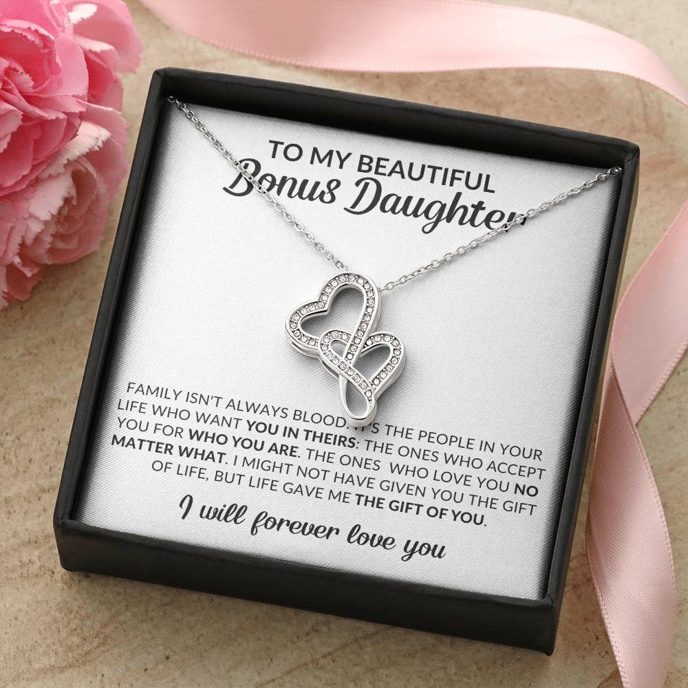 To My Beautiful Bonus Daughter Heart to Heart Pendant Necklace