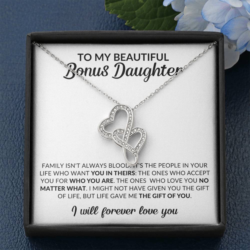 To My Beautiful Bonus Daughter Heart to Heart Pendant Necklace