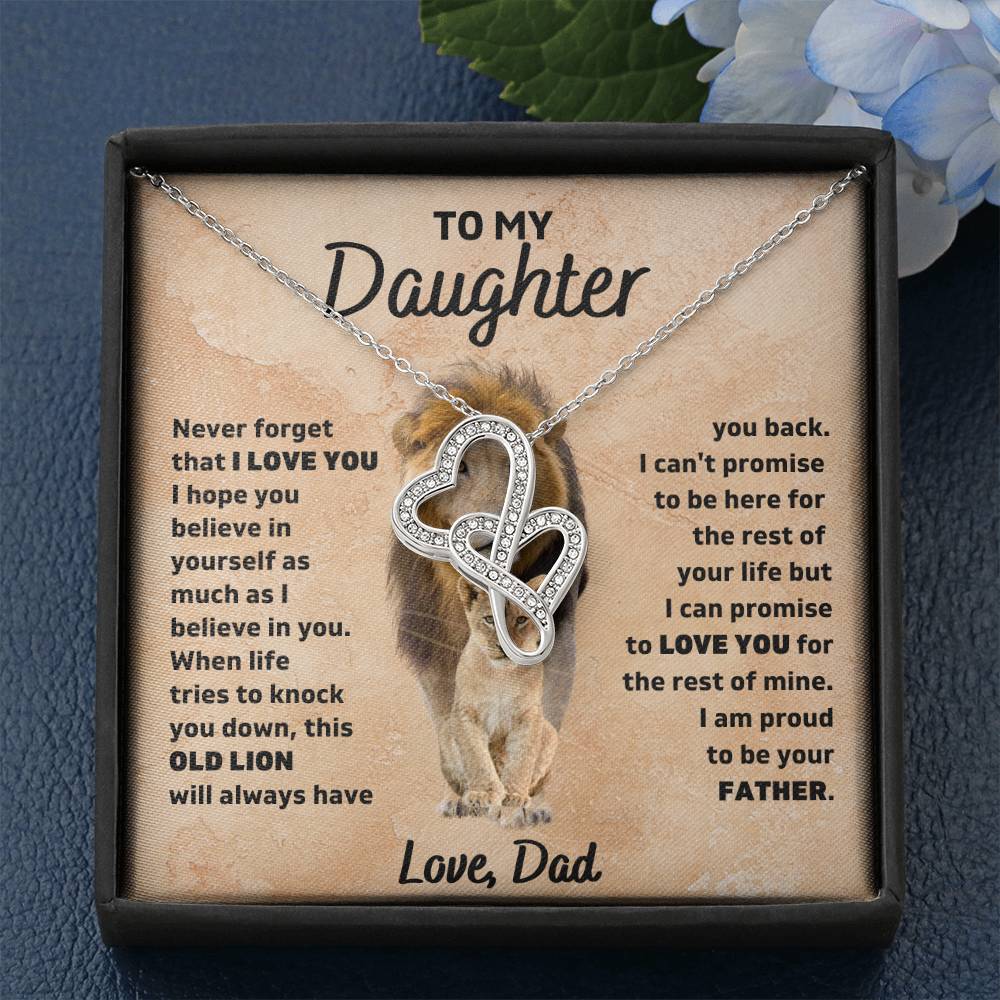 To My Daughter, Never Forget That I Love You, Love Dad - Heart-to-Heart Pendant Necklace