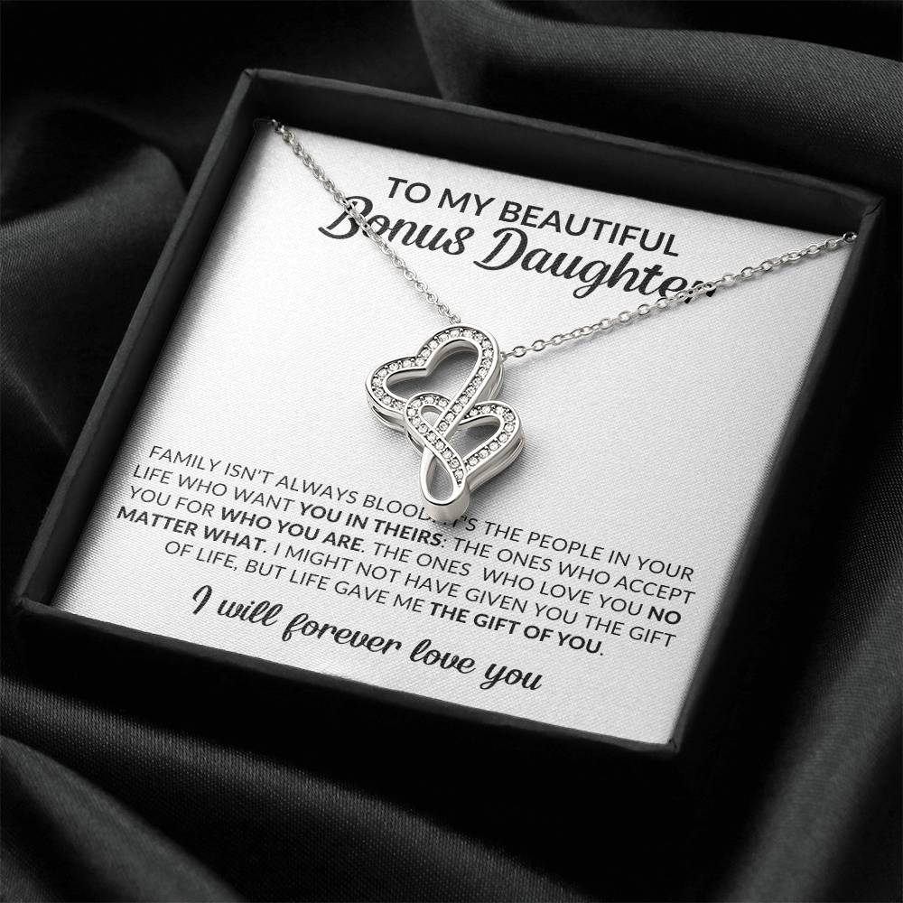 To My Beautiful Bonus Daughter Heart to Heart Pendant Necklace