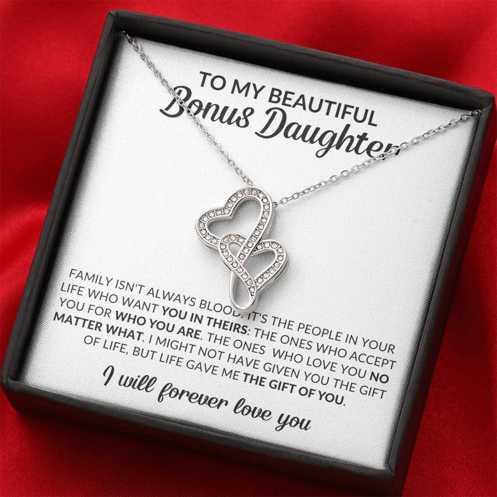 To My Beautiful Bonus Daughter Heart to Heart Pendant Necklace