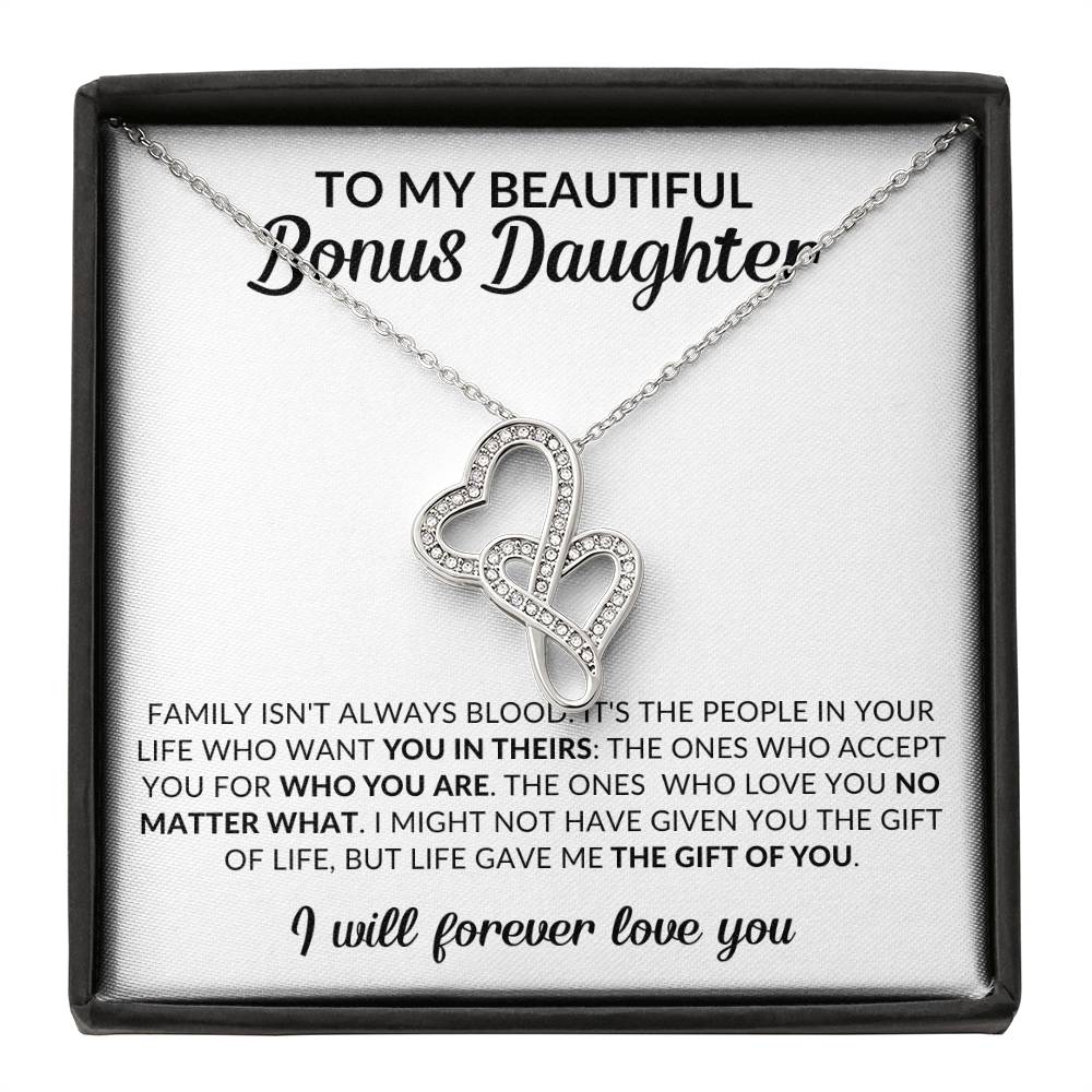 To My Beautiful Bonus Daughter Heart to Heart Pendant Necklace
