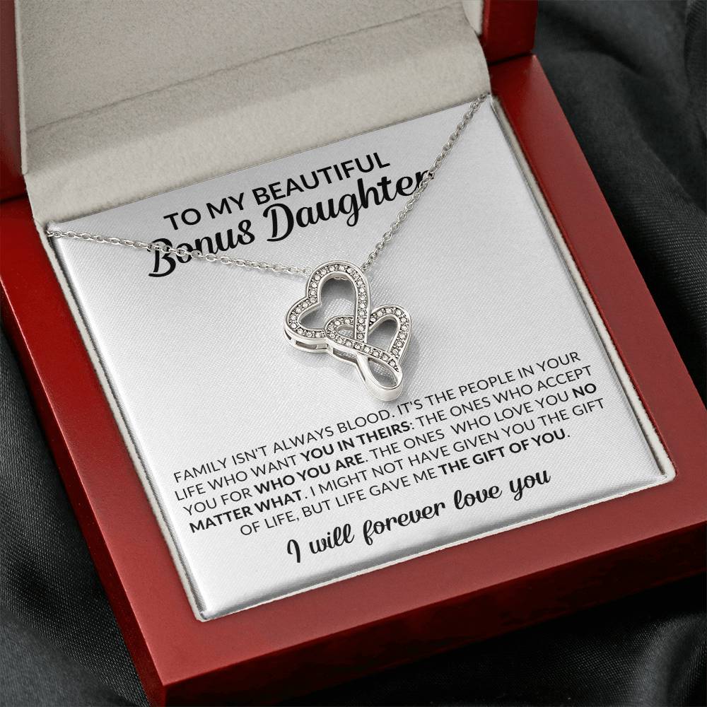 To My Beautiful Bonus Daughter Heart to Heart Pendant Necklace