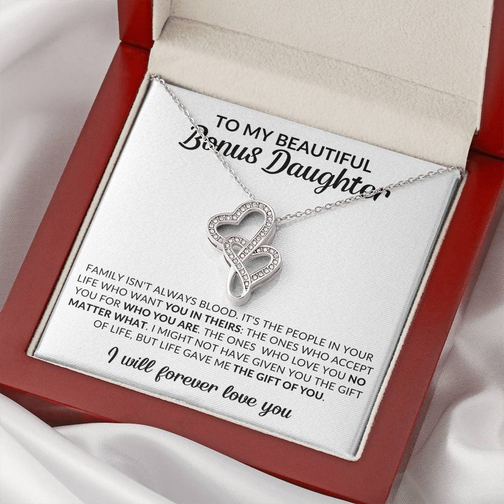 To My Beautiful Bonus Daughter Heart to Heart Pendant Necklace