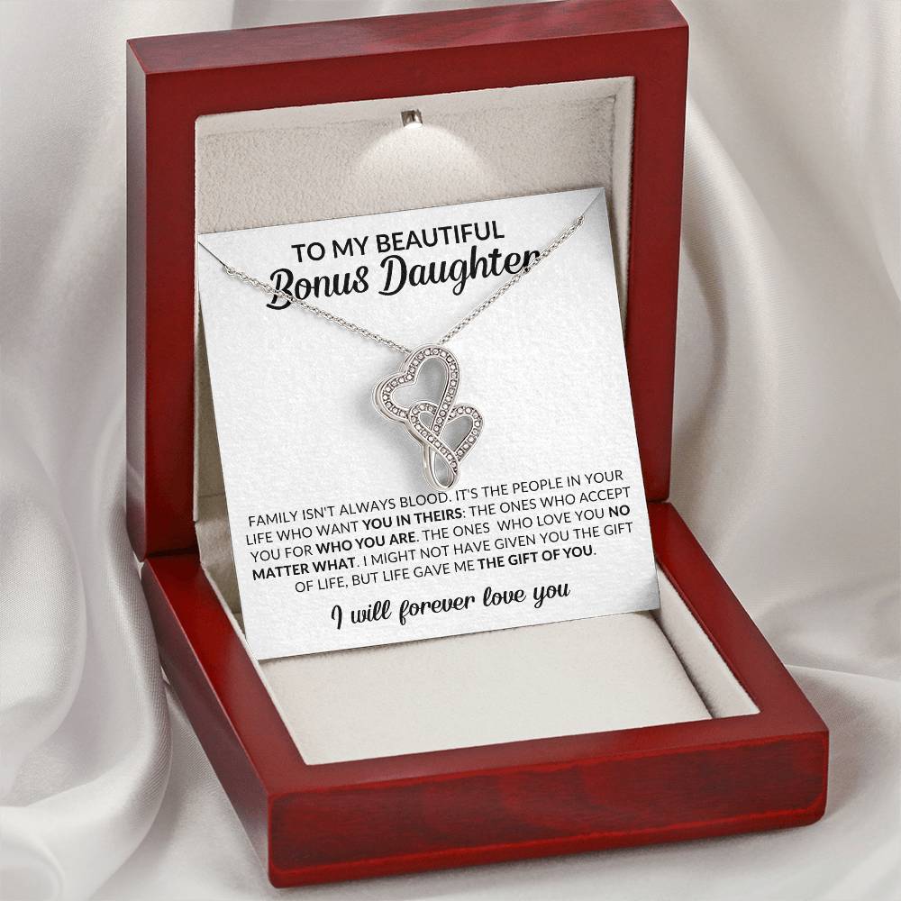 To My Beautiful Bonus Daughter Heart to Heart Pendant Necklace