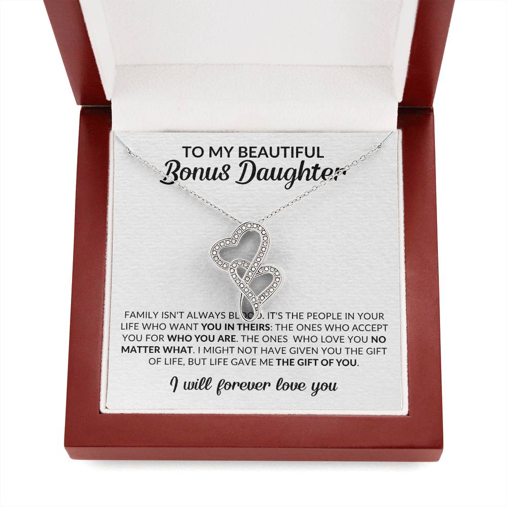 To My Beautiful Bonus Daughter Heart to Heart Pendant Necklace