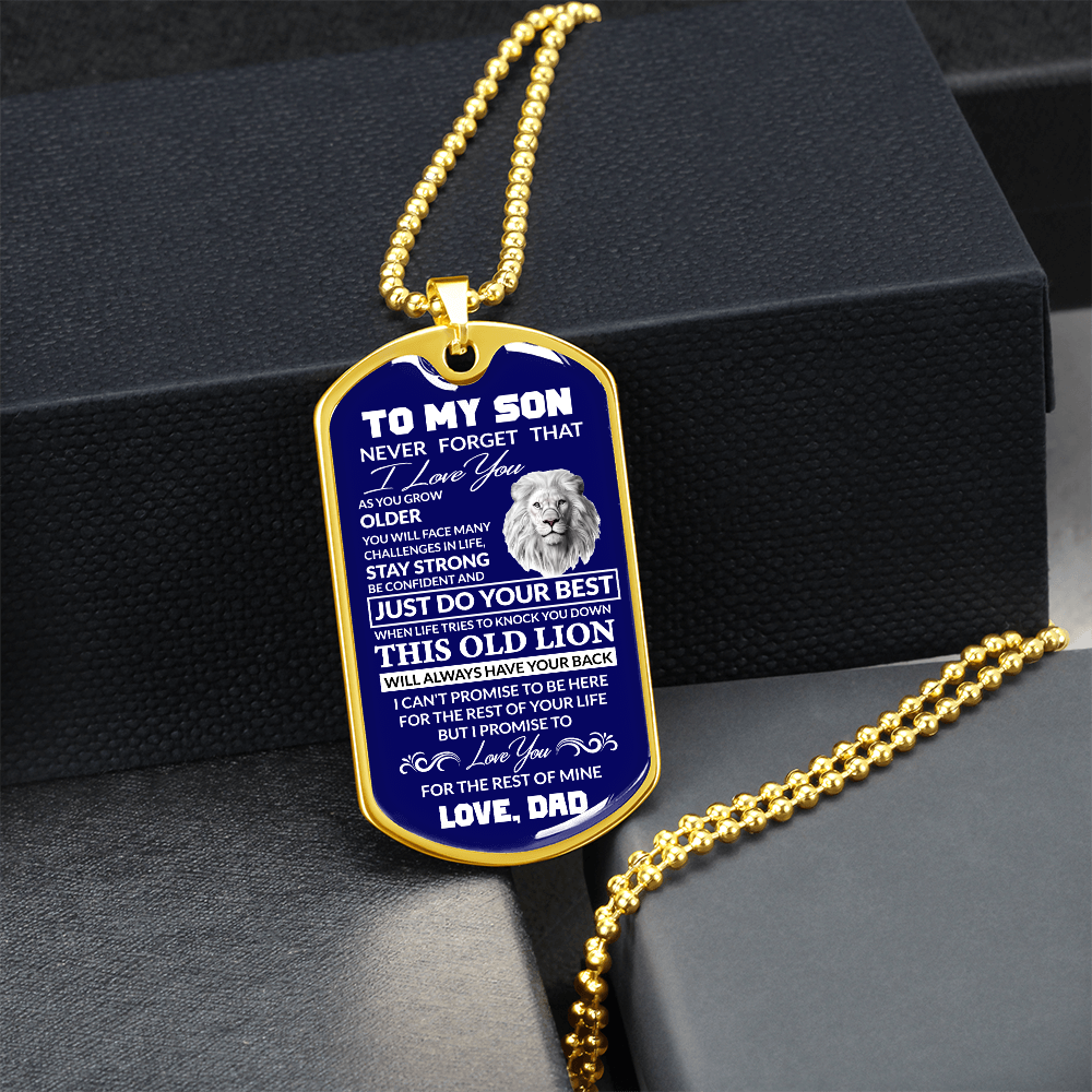 (Best Seller)To My Son, I Believe In You, Love Dad - Dog Tag Military Ball Chain (Blue)