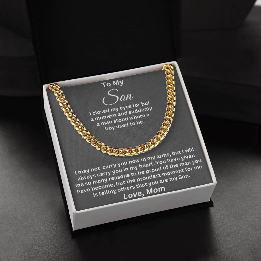 To My Son, I Will Always Carry You In My Heart, Love Mom - Cuban Link Necklace