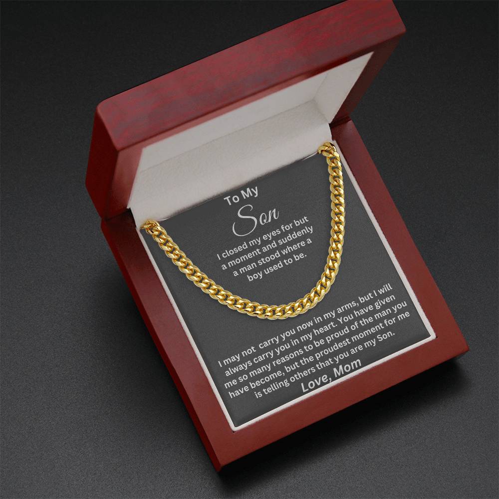 To My Son, I Will Always Carry You In My Heart, Love Mom - Cuban Link Necklace