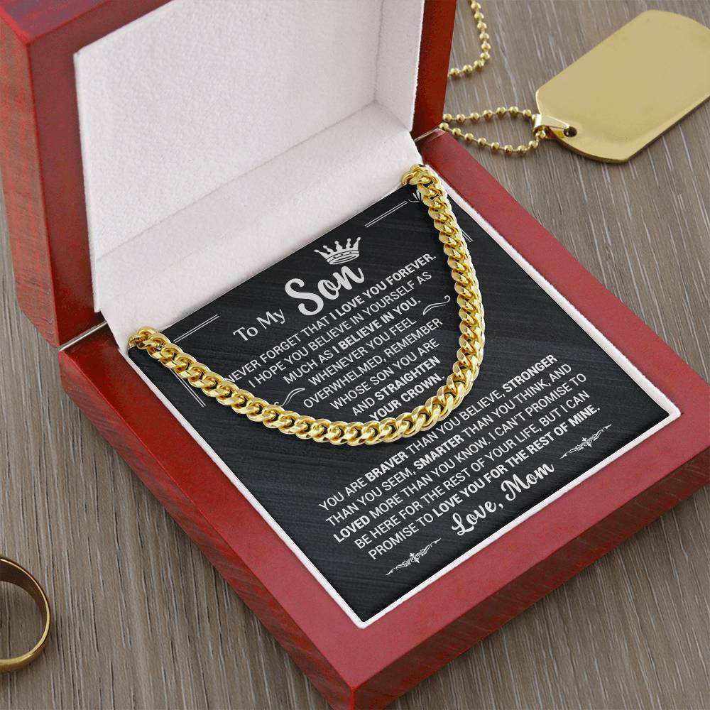 To My Son, Never Forget I Love You Forever, Love Mom - Cuban Link Necklace