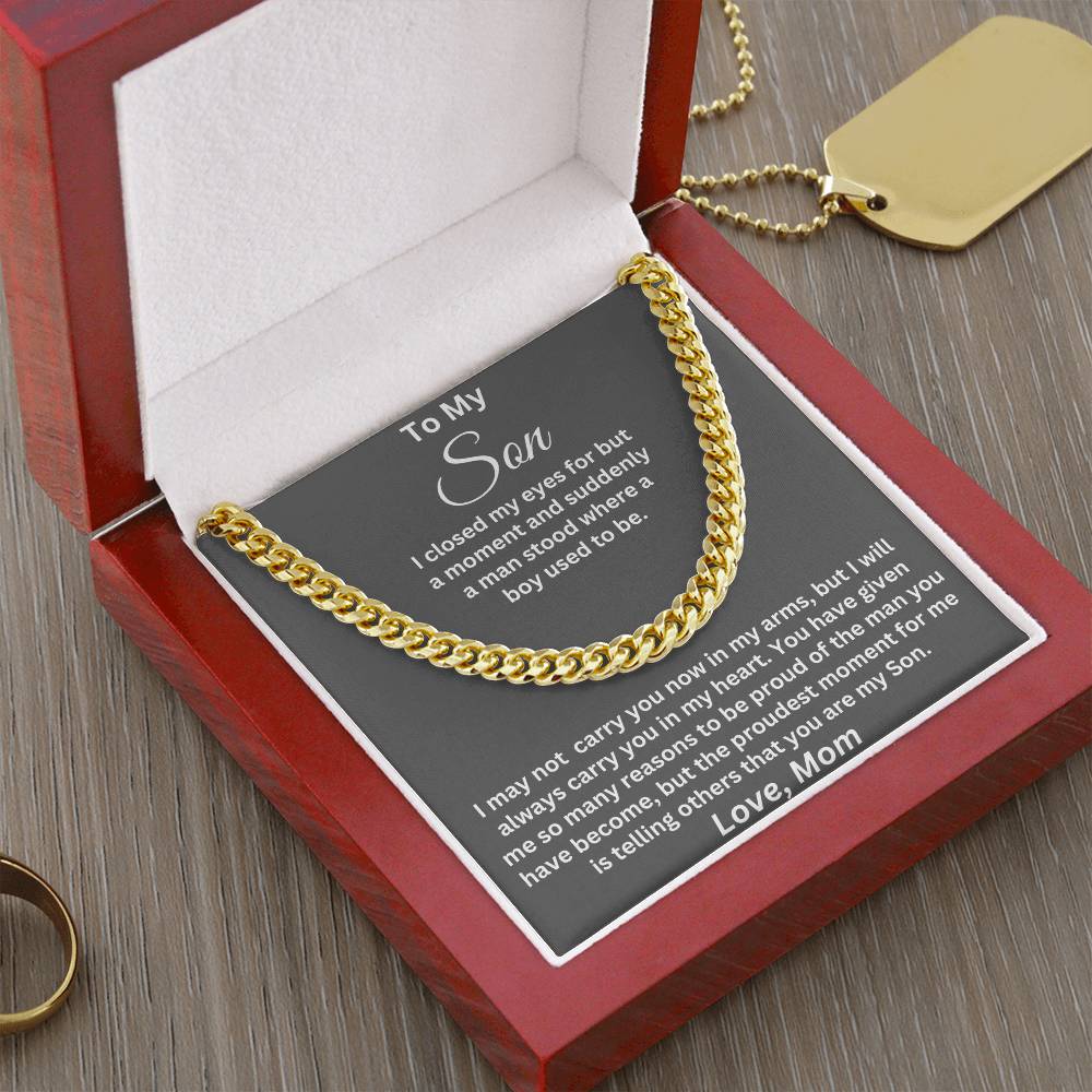 To My Son, I Will Always Carry You In My Heart, Love Mom - Cuban Link Necklace