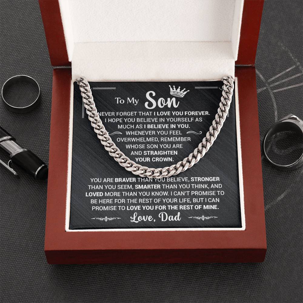 To My Son, Believe In Yourself, Love Dad - Cuban Link Necklace
