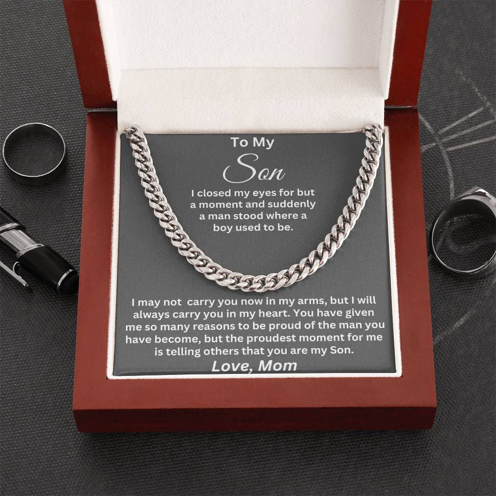 To My Son, I Will Always Carry You In My Heart, Love Mom - Cuban Link Necklace