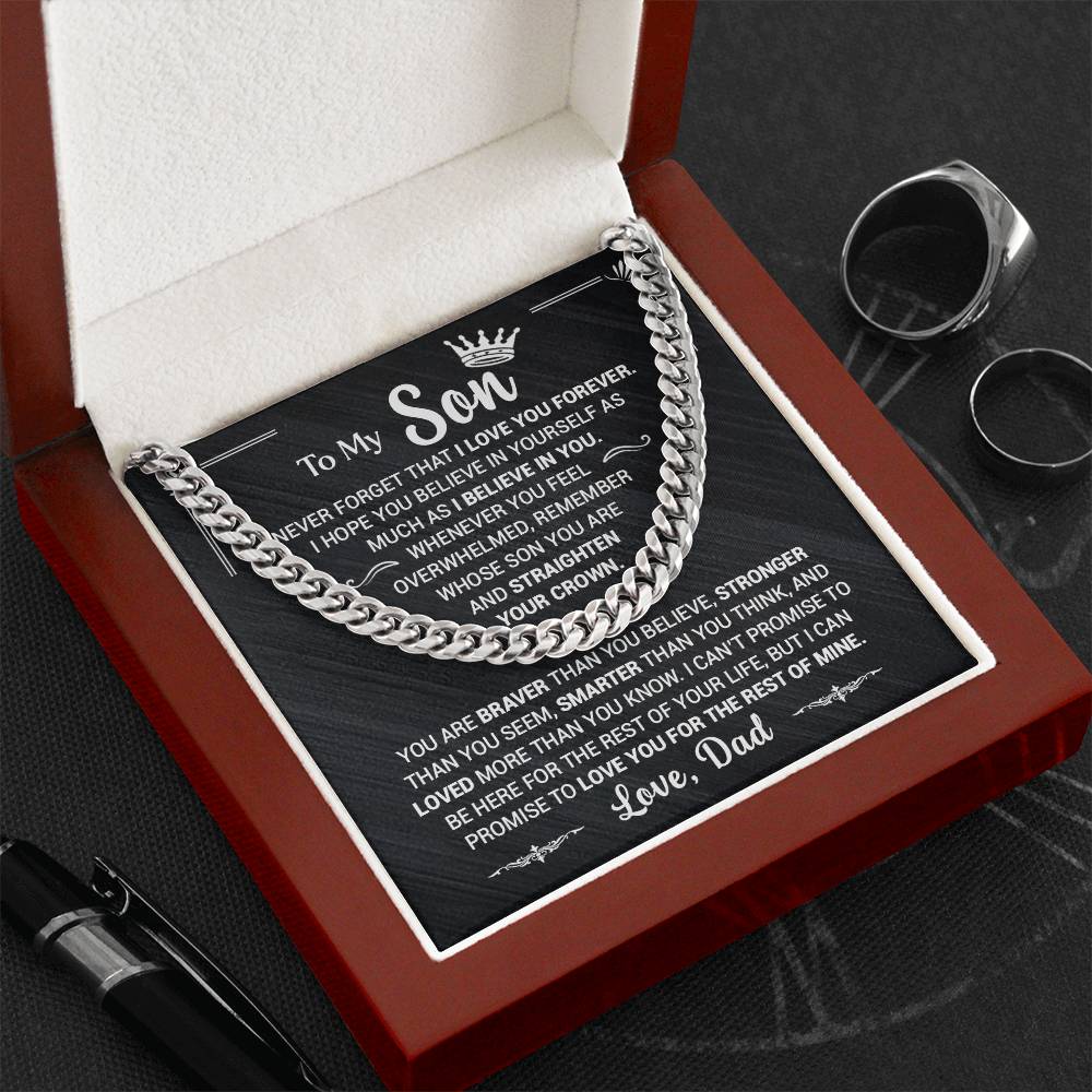 To My Son, Believe In Yourself, Love Dad - Cuban Link Necklace