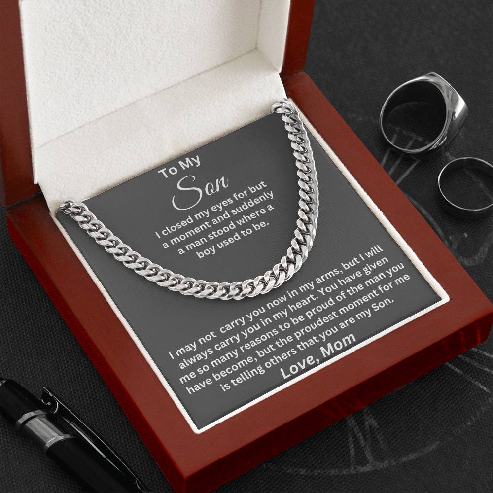 To My Son, I Will Always Carry You In My Heart, Love Mom - Cuban Link Necklace