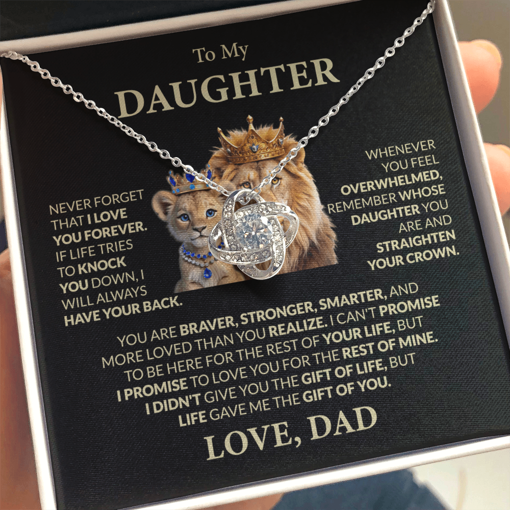 To My Daughter, You Are Braver, Stronger, Smarter, Love Dad - Loveknot Necklace