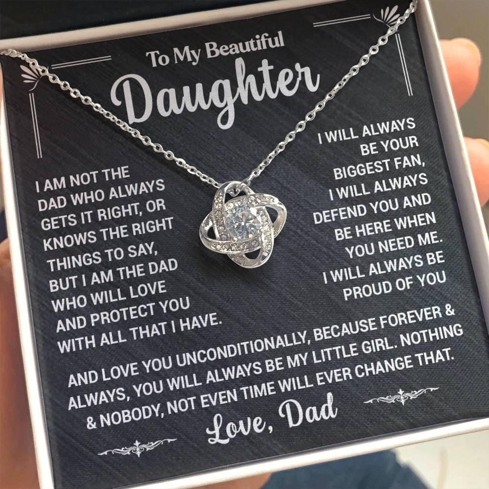 To My Daughter, I Will Always Defend You, Love Dad - Loveknot Necklace