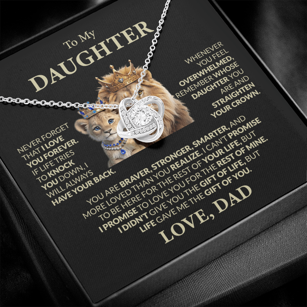 To My Daughter, You Are Braver, Stronger, Smarter, Love Dad - Loveknot Necklace