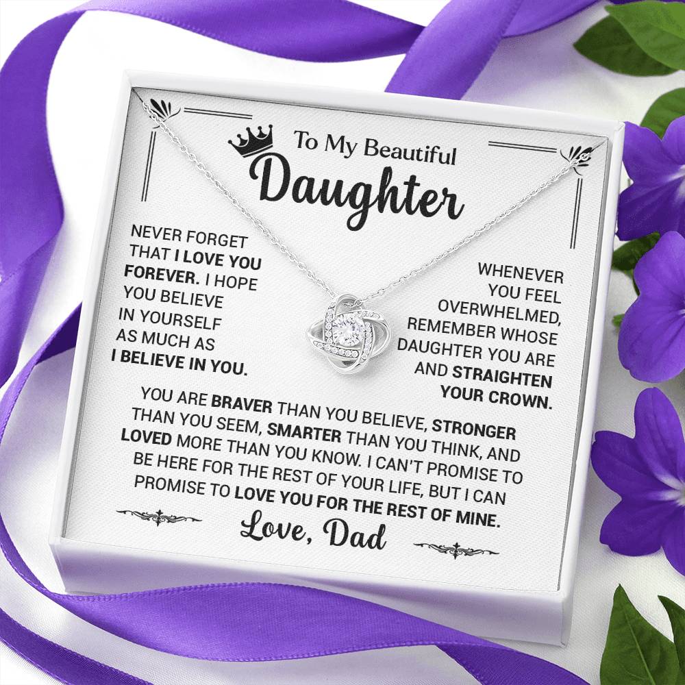 50% Off - To My Daughter, Straighten Your Crown, Love Dad - Loveknot Necklace