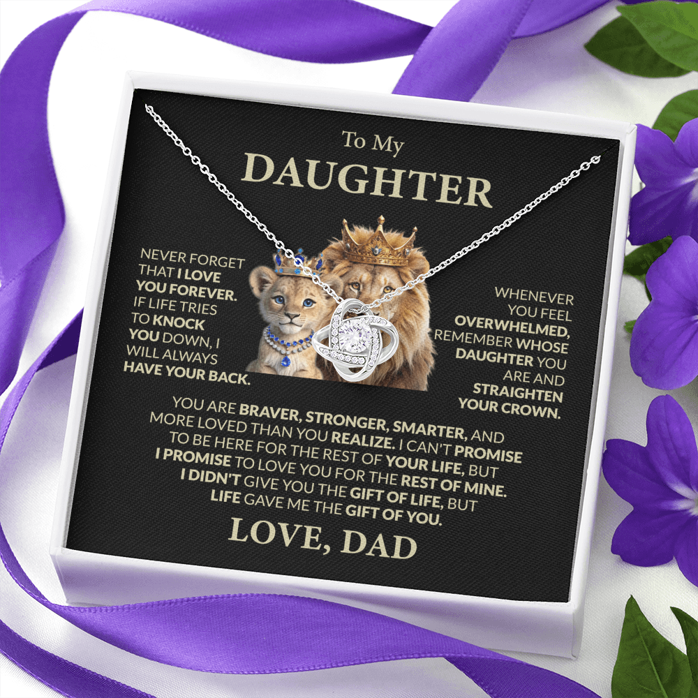 To My Daughter, You Are Braver, Stronger, Smarter, Love Dad - Loveknot Necklace