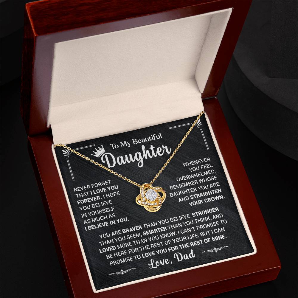 To My Daughter, Never Forget That I Love You, Love Dad - Loveknot Necklace