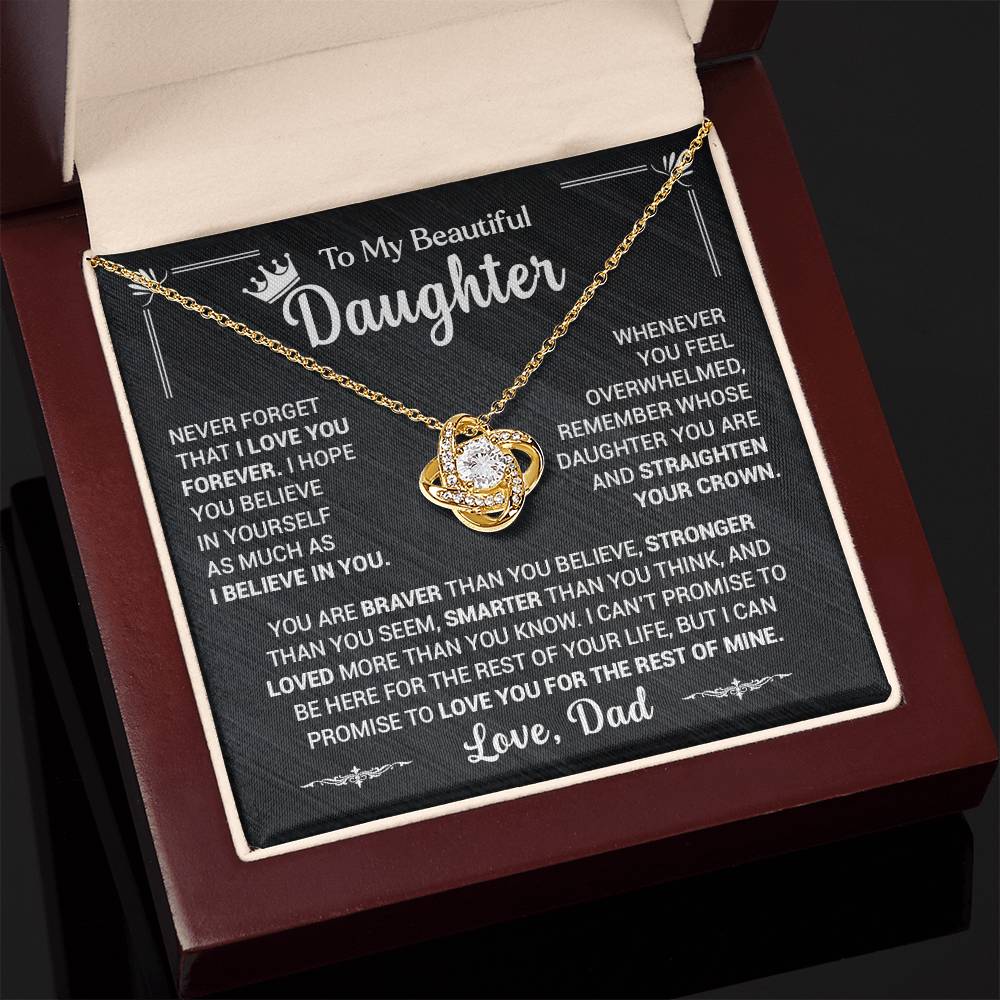 To My Daughter, Never Forget That I Love You, Love Dad - Loveknot Necklace