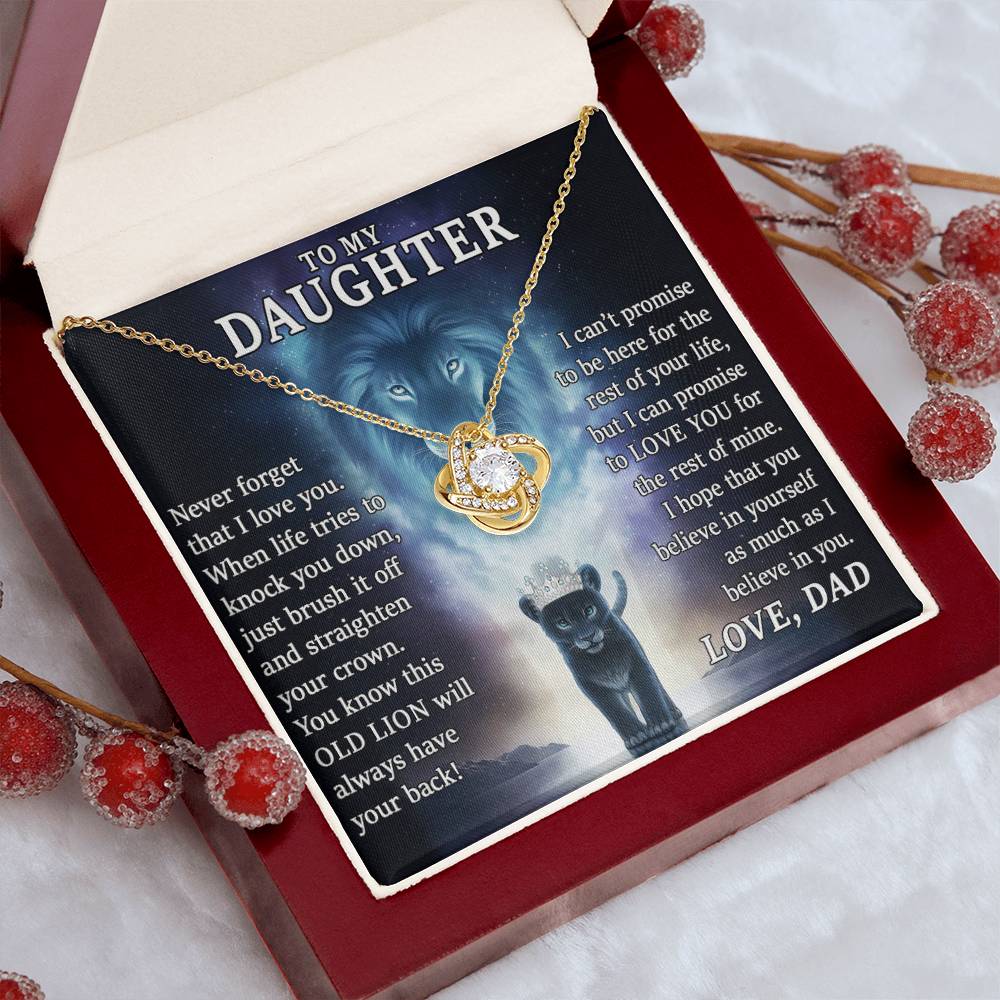 To My Daughter , THIS OLD LION, Will Always Have YourBack, Love Dad - Loveknot Necklace