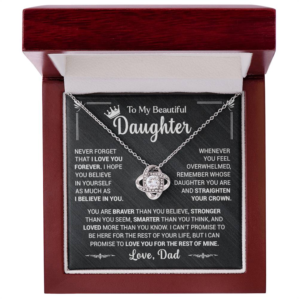 To My Daughter, Never Forget That I Love You, Love Dad - Loveknot Necklace