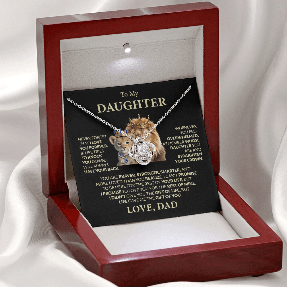 To My Daughter, You Are Braver, Stronger, Smarter, Love Dad - Loveknot Necklace