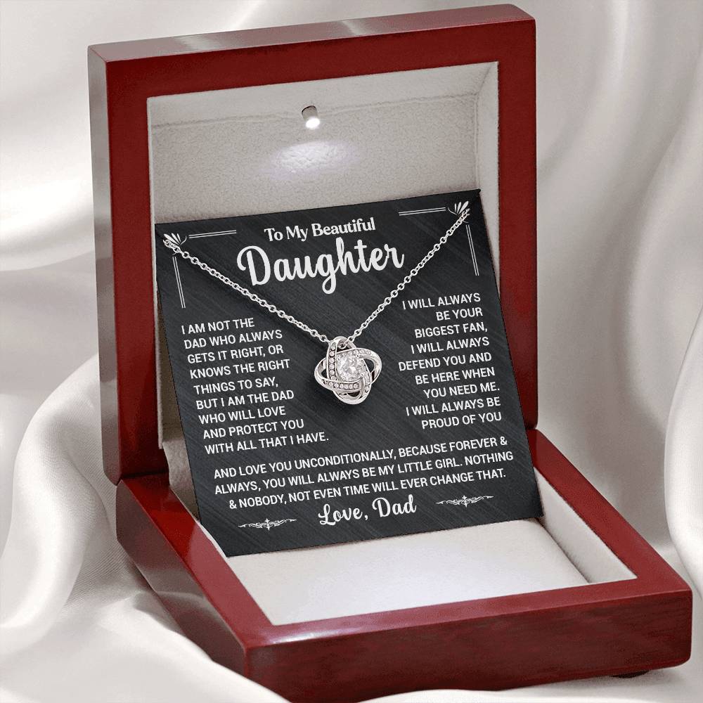 To My Daughter, I Will Always Defend You, Love Dad - Loveknot Necklace