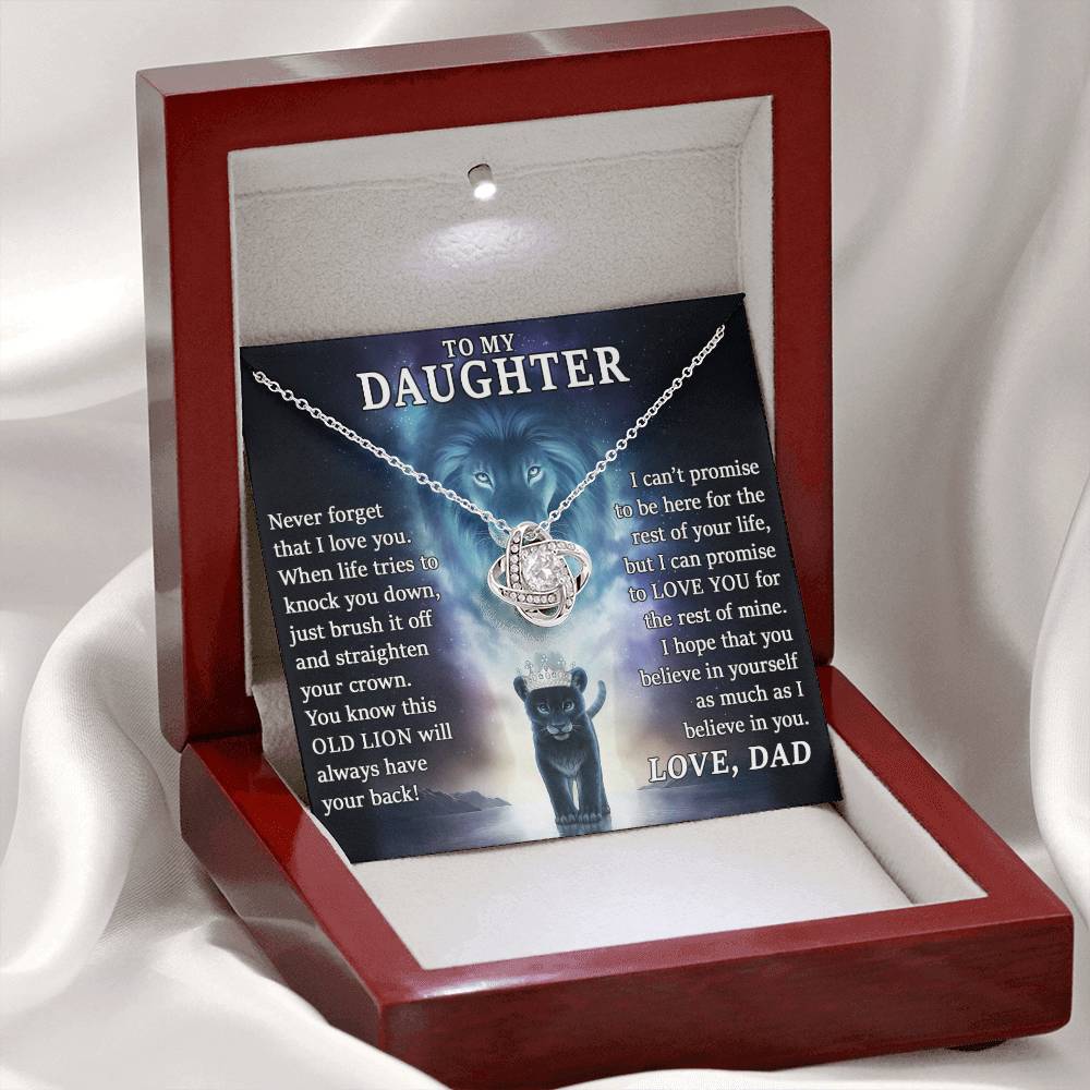 To My Daughter , THIS OLD LION, Will Always Have YourBack, Love Dad - Loveknot Necklace