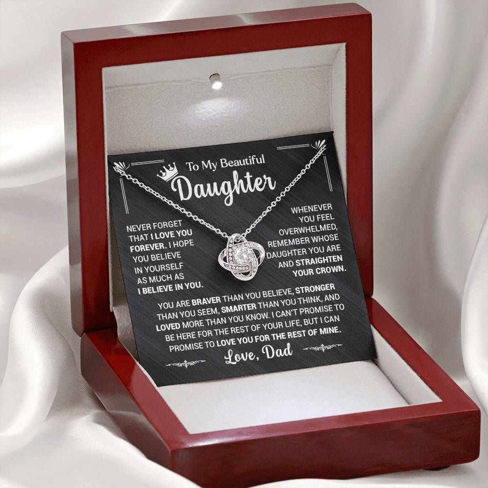 To My Daughter, Never Forget That I Love You, Love Dad - Loveknot Necklace