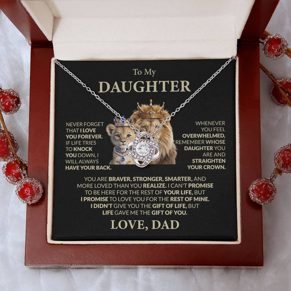 To My Daughter, You Are Braver, Stronger, Smarter, Love Dad - Loveknot Necklace