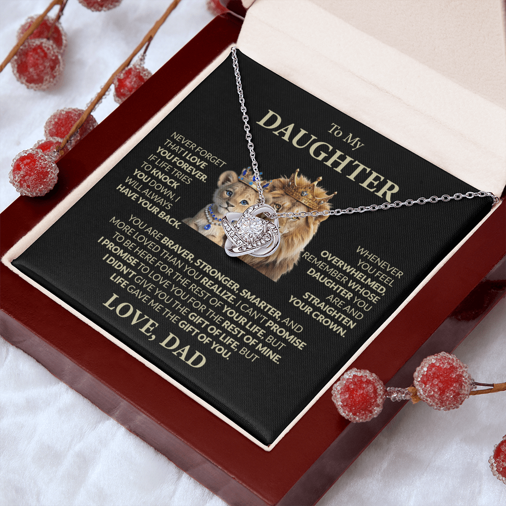 To My Daughter, You Are Braver, Stronger, Smarter, Love Dad - Loveknot Necklace
