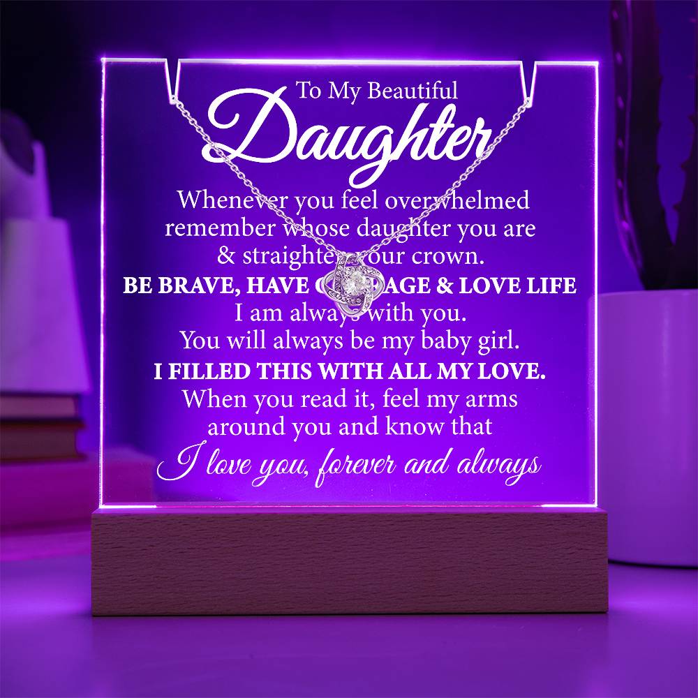 (Limited Bundle Deal) To My Daughter, Straighten Your Crown Acrylic Plaque - With Free Loveknot Necklace