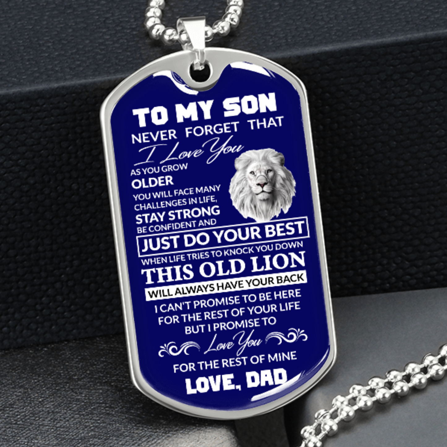 (Best Seller)To My Son, I Believe In You, Love Dad - Dog Tag Military Ball Chain (Blue)