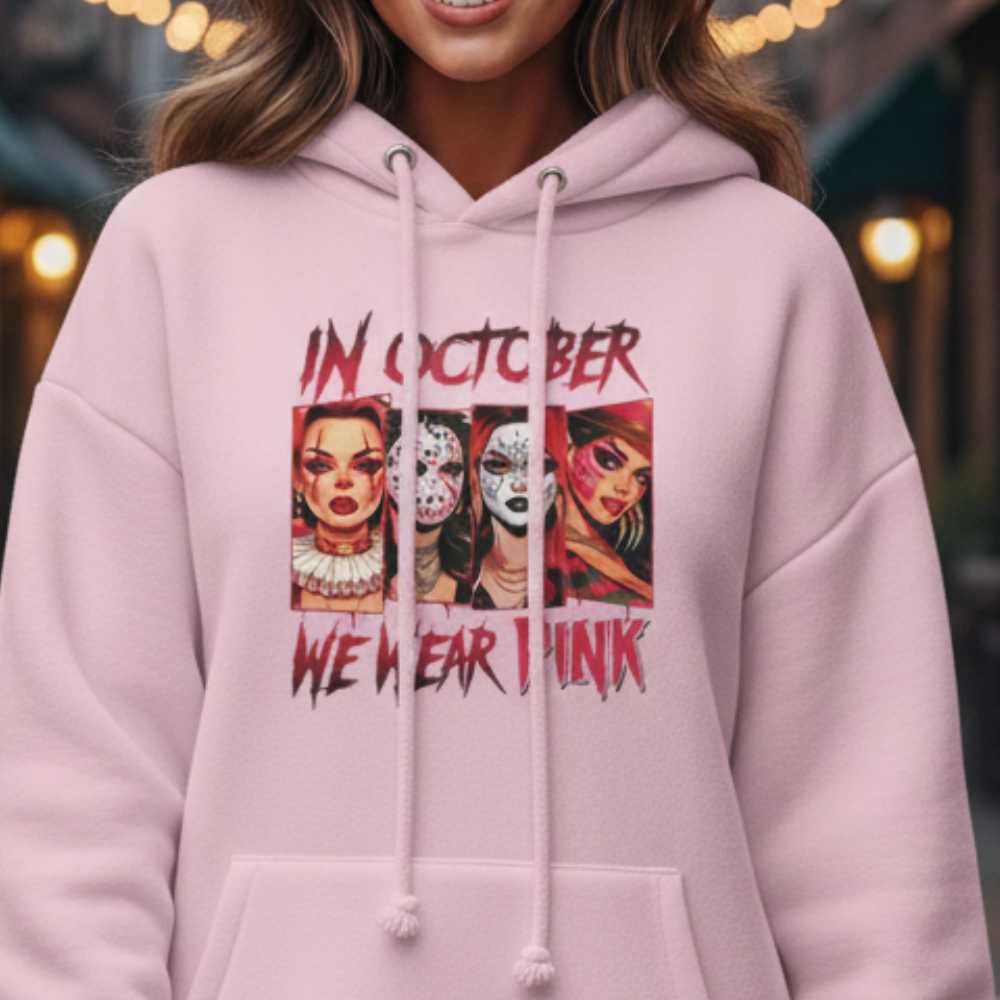 In October We Wear Pink Horror Halloween Breast Cancer Shirt