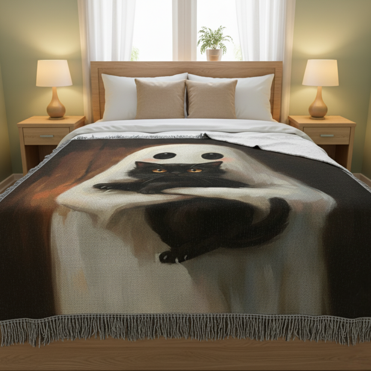 Sale - Ghost and Black Cat Woven Blanket