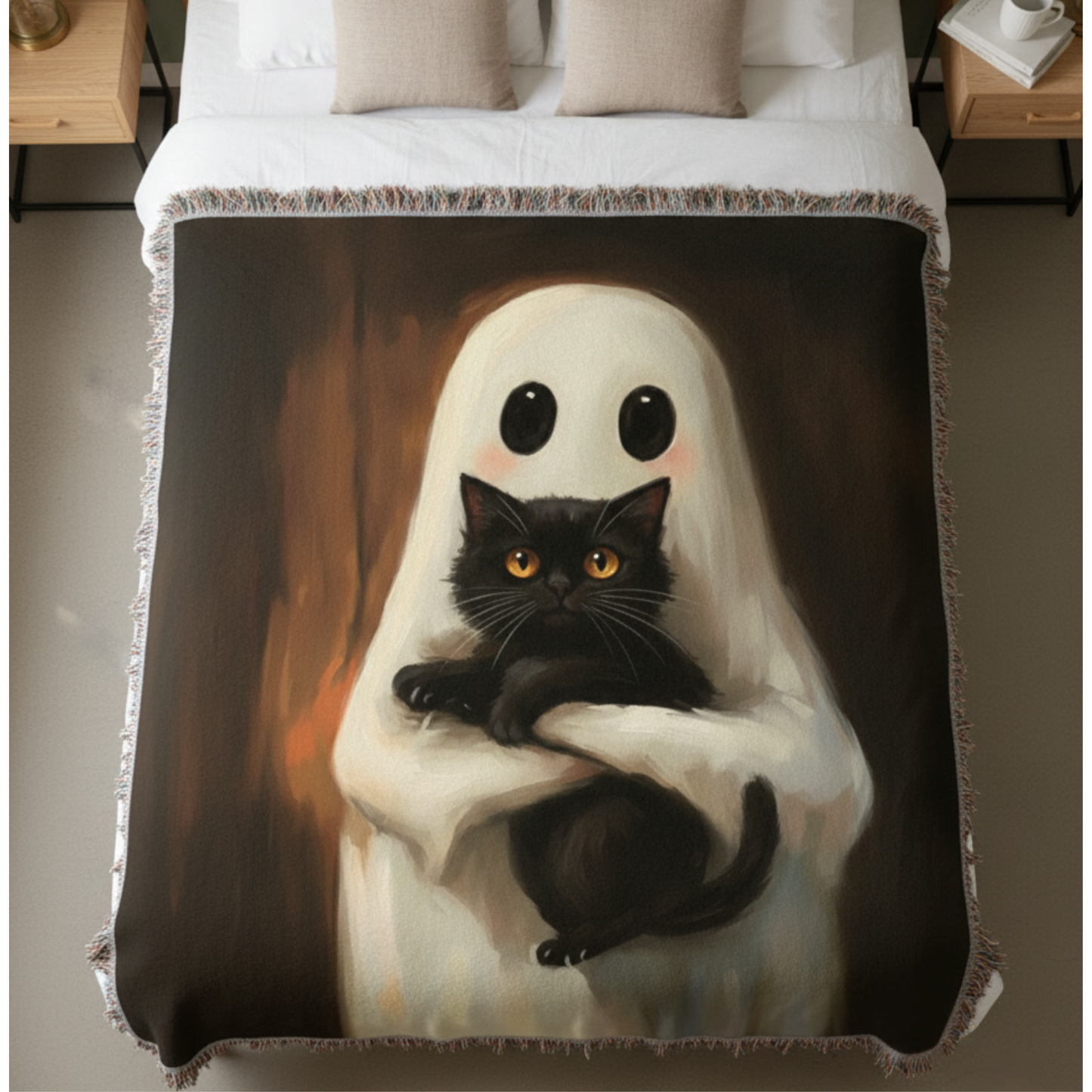 Sale - Ghost and Black Cat Woven Blanket