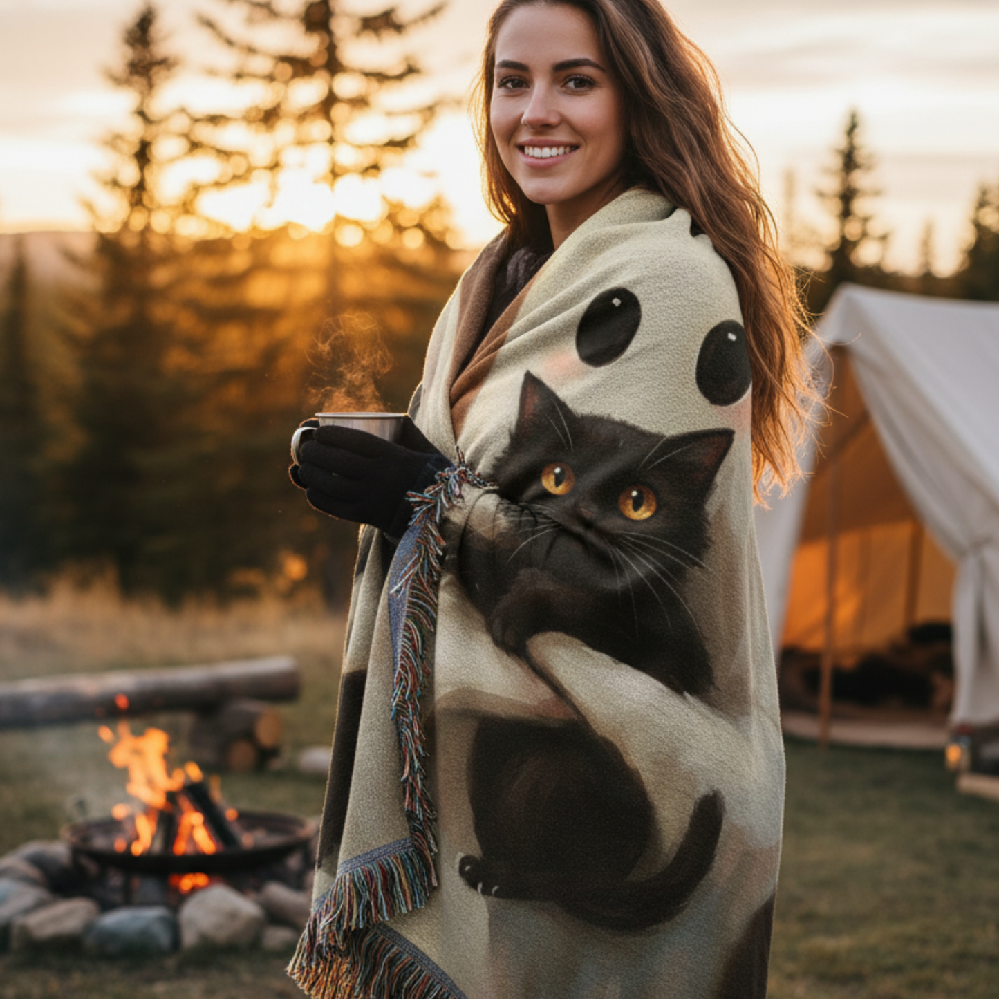 Sale - Ghost and Black Cat Woven Blanket