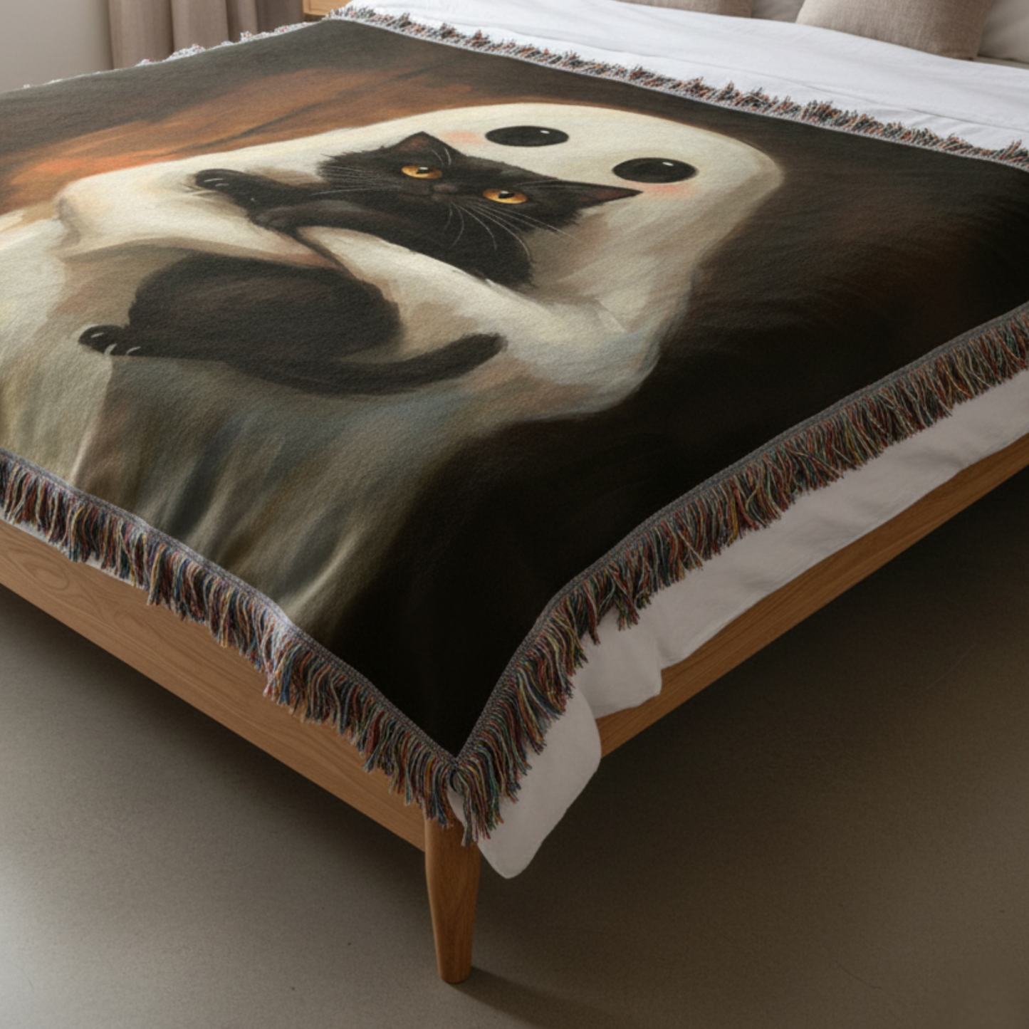 Sale - Ghost and Black Cat Woven Blanket