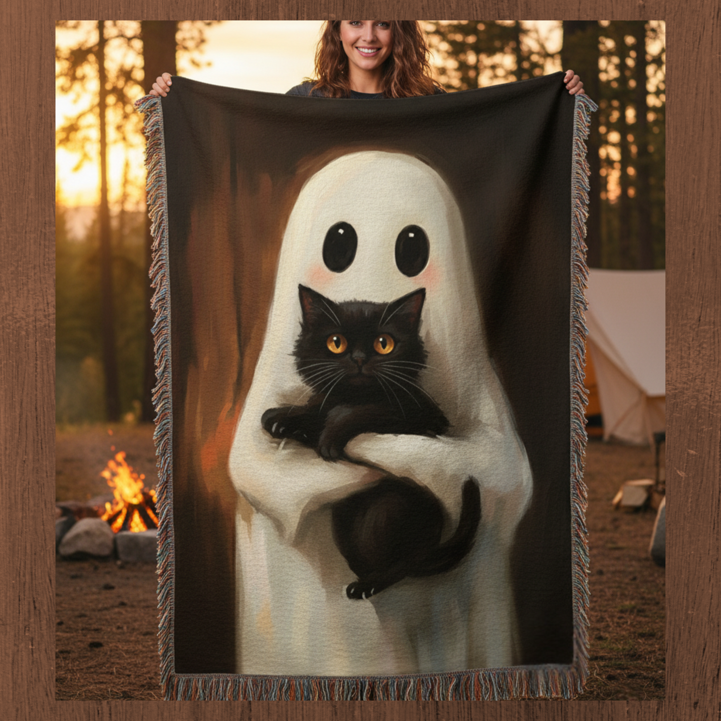 Sale - Ghost and Black Cat Woven Blanket