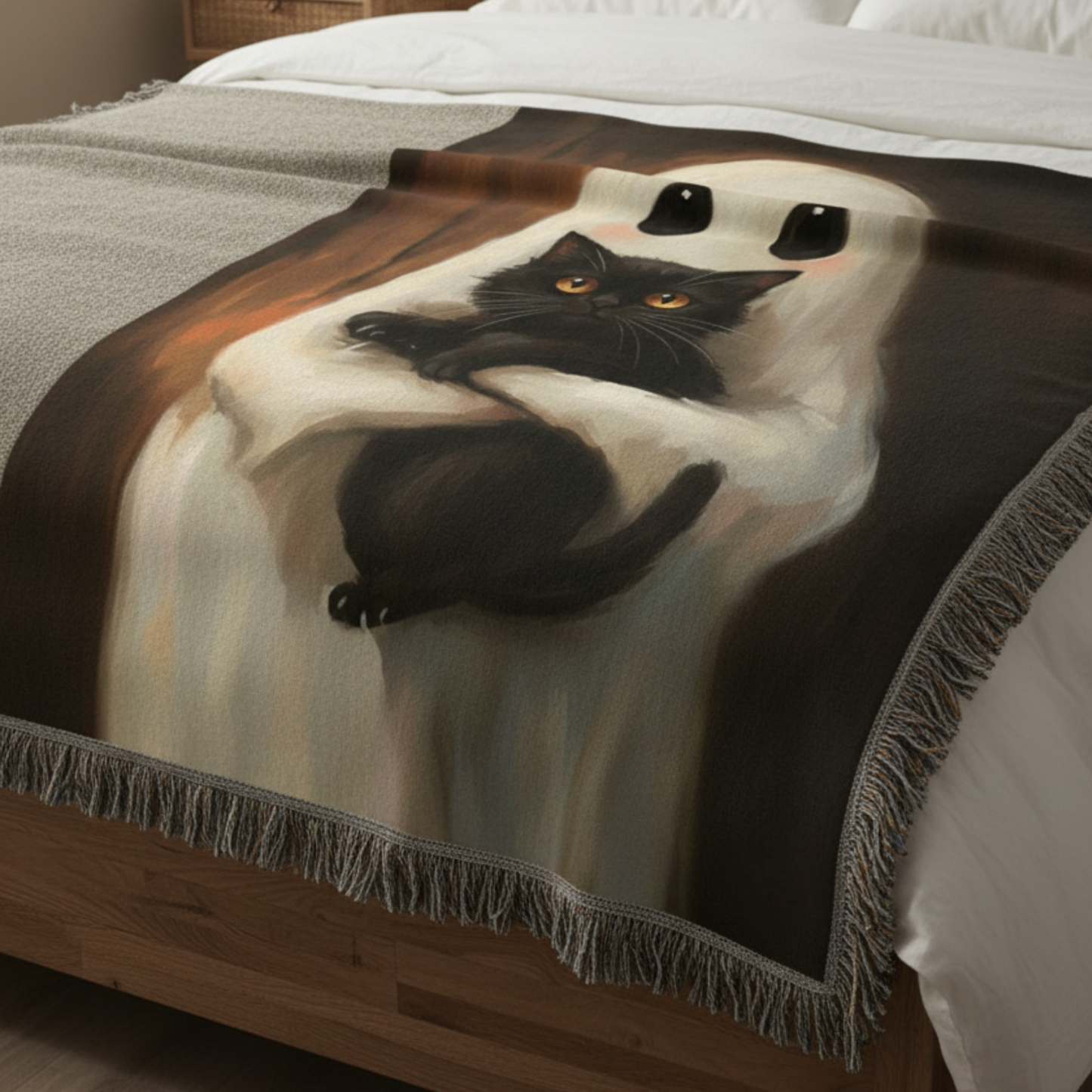 Sale - Ghost and Black Cat Woven Blanket
