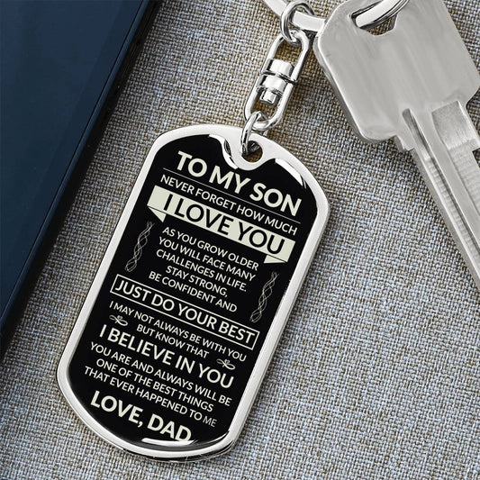 To My Son, Love Dad - Dog Tag Keychain