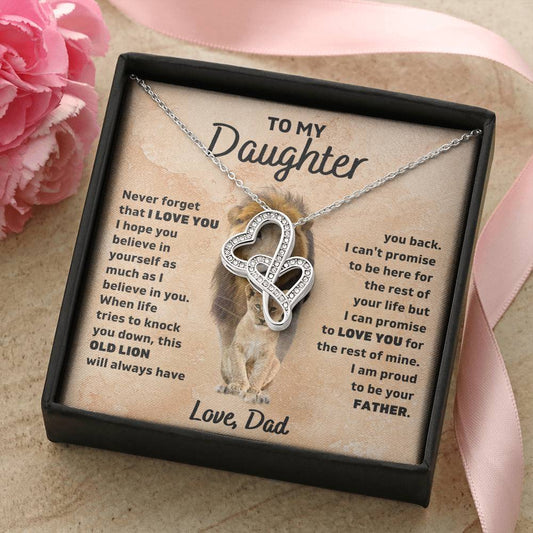 To My Daughter, Never Forget That I Love You, Love Dad - Heart-to-Heart Pendant Necklace