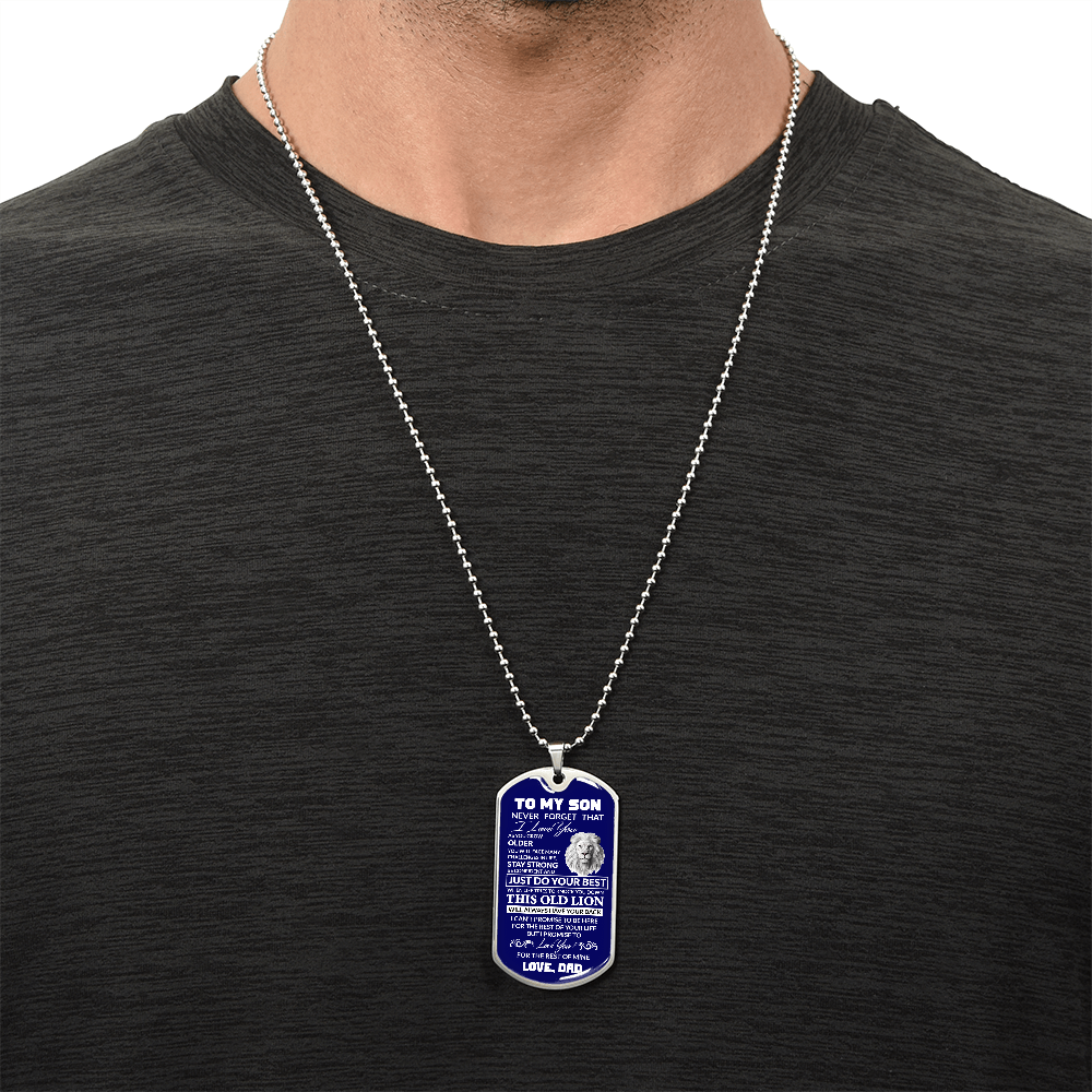 (Best Seller)To My Son, I Believe In You, Love Dad - Dog Tag Military Ball Chain (Blue)