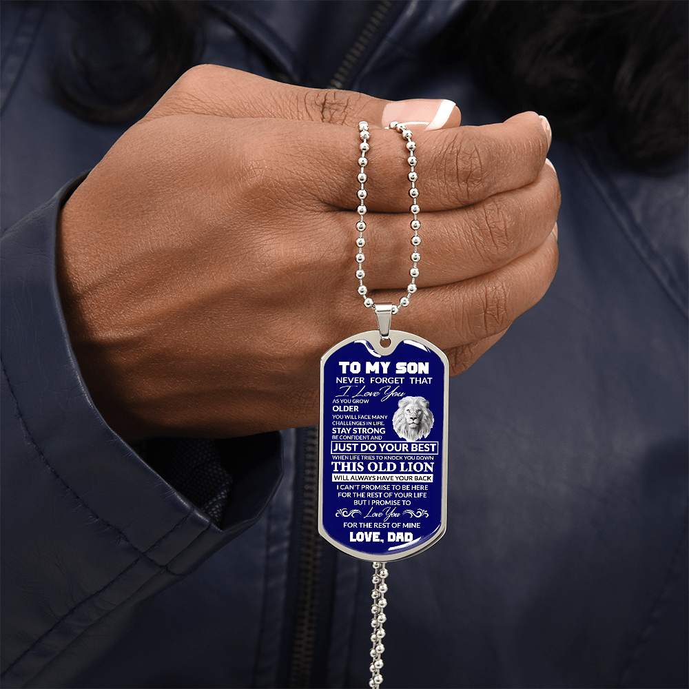 (Best Seller)To My Son, I Believe In You, Love Dad - Dog Tag Military Ball Chain (Blue)