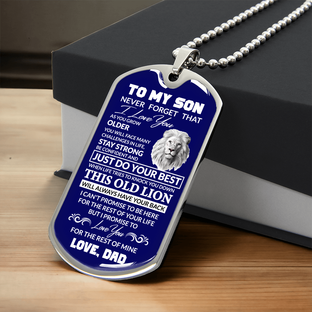 (Best Seller)To My Son, I Believe In You, Love Dad - Dog Tag Military Ball Chain (Blue)