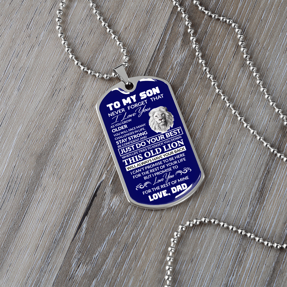 (Best Seller)To My Son, I Believe In You, Love Dad - Dog Tag Military Ball Chain (Blue)