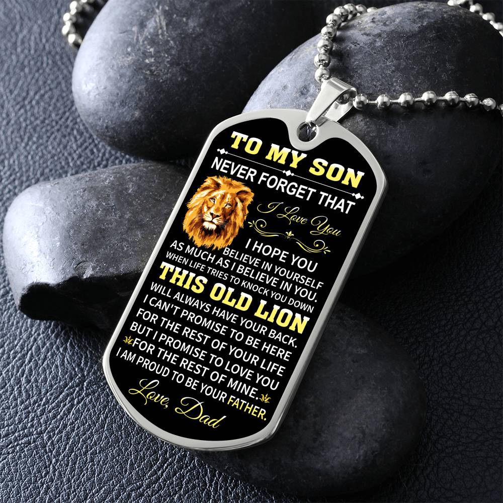 To My Son - This Old Lion Will Always Have Your Back, Love Dad - Dog Tag - Military Ball Chain